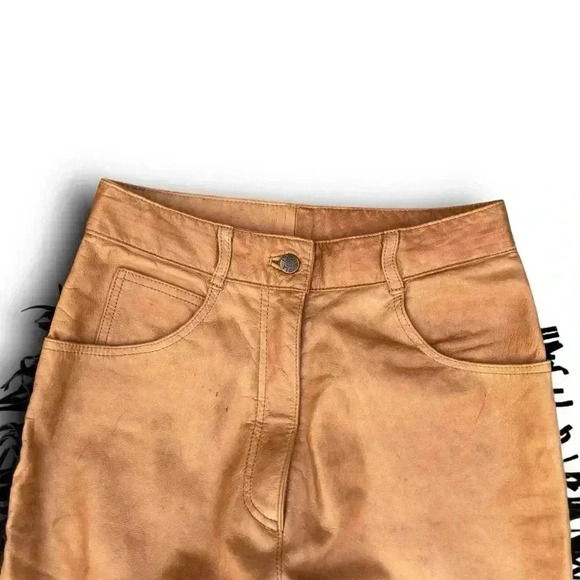 Vintage Western Brown Leather Pants Handmade Black Fringe 6P Straight Leg Chic - Picture 4 of 15